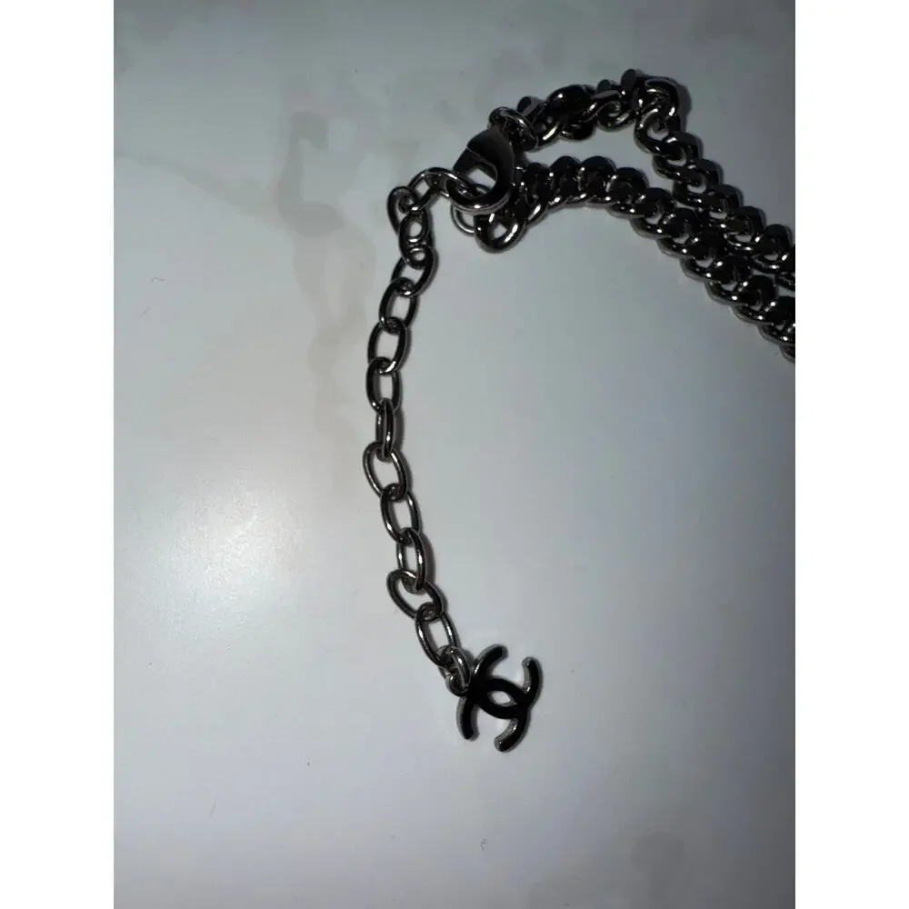 Chanel Black CC Logo Pendant Necklace with Crystal Accents Chain Jewelry